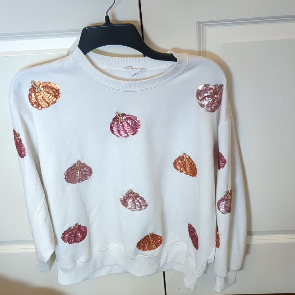 White Sequin Pumpkin Sweatshirt